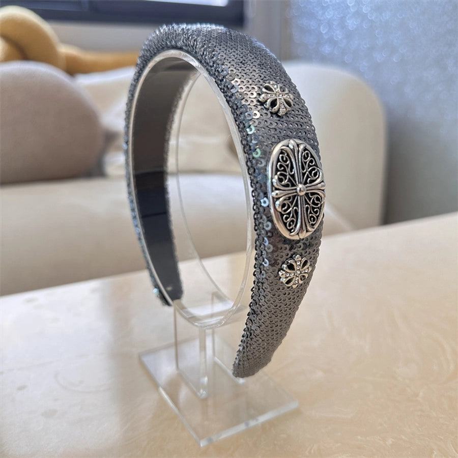 High-Grade French Headband  Internet Celebrity  Fengshui Diamond Letter H Hairpin Special-Interest Design Sequ Headband Hair Accessories