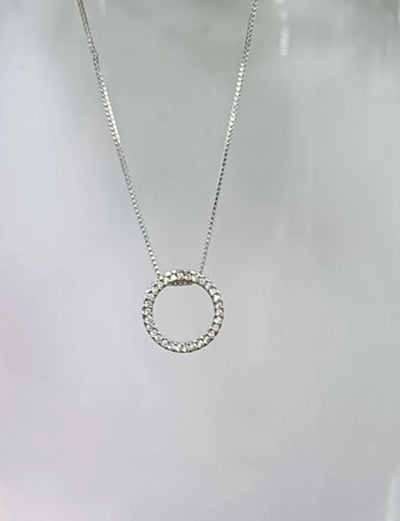 Copper box chain Inlay Round Zircon Pendant Necklace