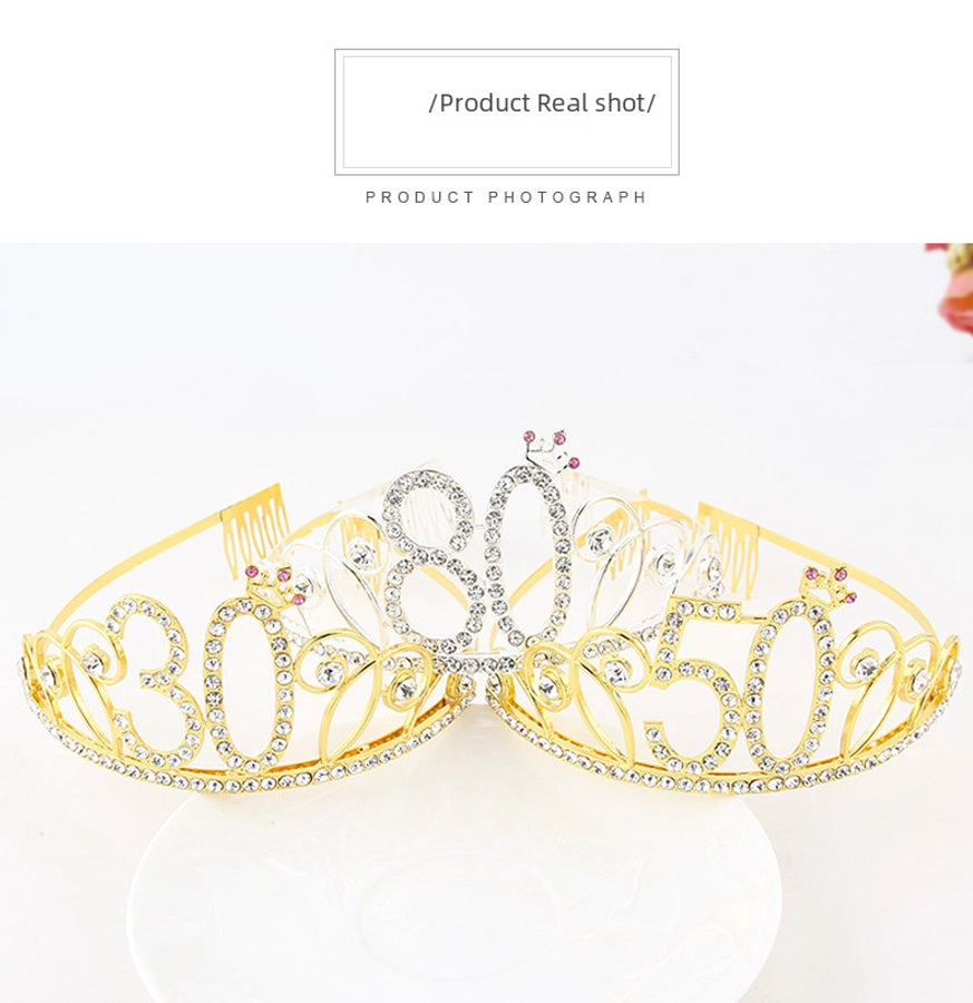 New Birthday Crown  60 Digital Birthday Headband Bridal Banquet Rhinestone Hair Accessories Alloy Headband Women