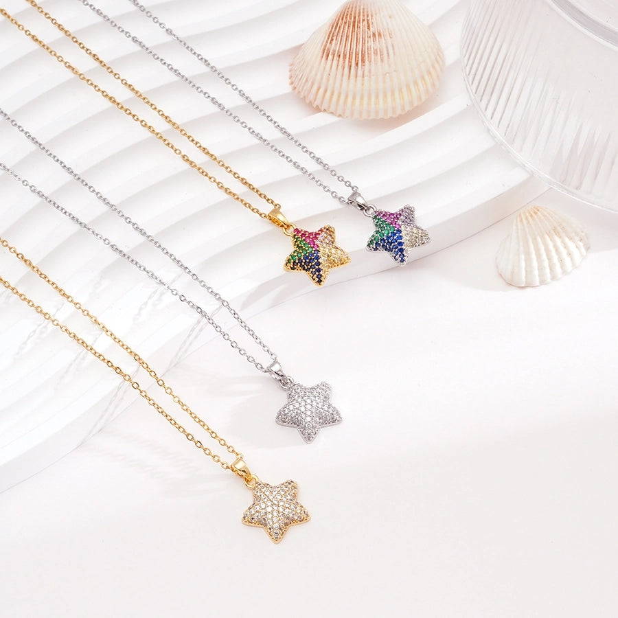 Jewelry Glam IG Style Pentagram 304 Stainless Steel Copper Zircon Inlay Pendant Necklace