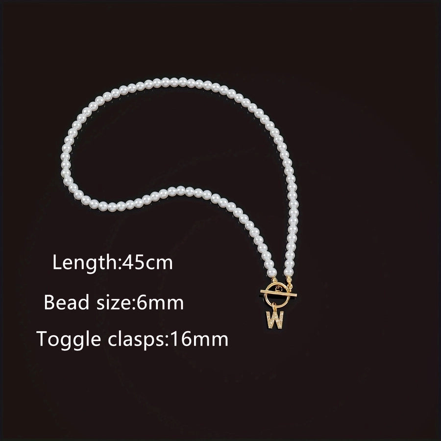 304 Stainless Steel Artificial Pearl Copper Letter Pendant Necklace