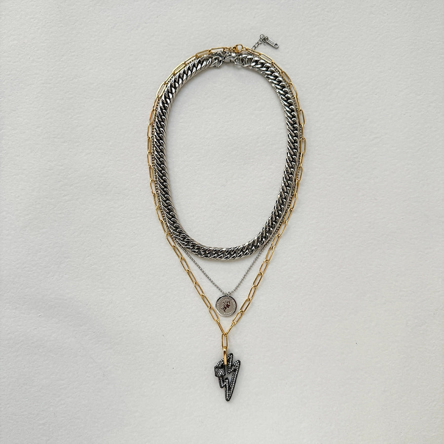 Jewelry Retro Lightning Titanium Steel Three Layer Necklace