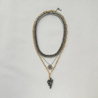 Jewelry Retro Lightning Titanium Steel Three Layer Necklace
