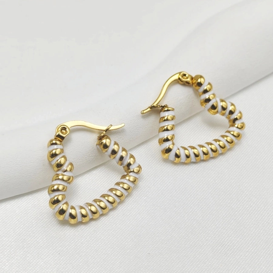 1 Pair Elegant Simple Style Heart Shape Twist Enamel 304 Stainless Steel Stainless Steel Earrings