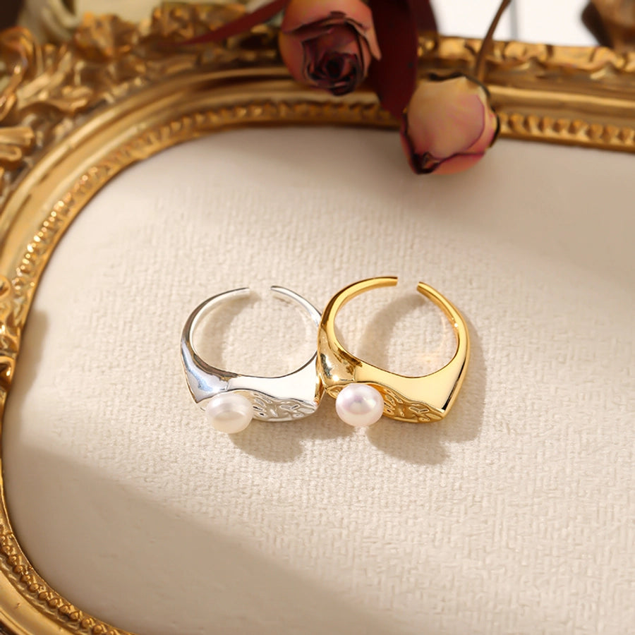 Jewelry Elegant Pearl Freshwater Pearl Copper Freshwater Pearl 18K Gold Plated Palladium White K Open Rings
