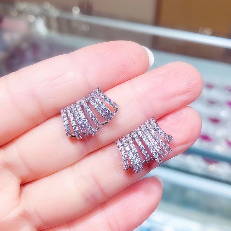 1 Pair Luxurious Romantic Geometric Artificial Gemstones Copper Zircon Ear Studs