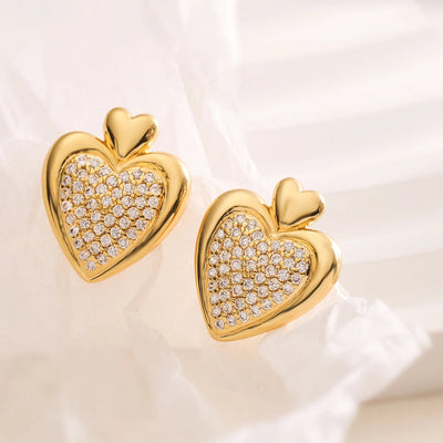 1 Pair Retro Simple Style Commute Heart Shape Plating Inlay Copper Zircon Ear Studs