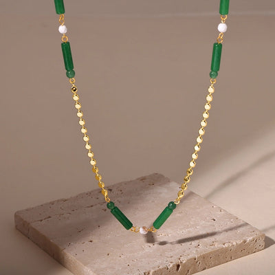 Jewelry Elegant Vacation chain 304 Stainless Steel Aventurine 18K Gold Plated Beaded Necklace