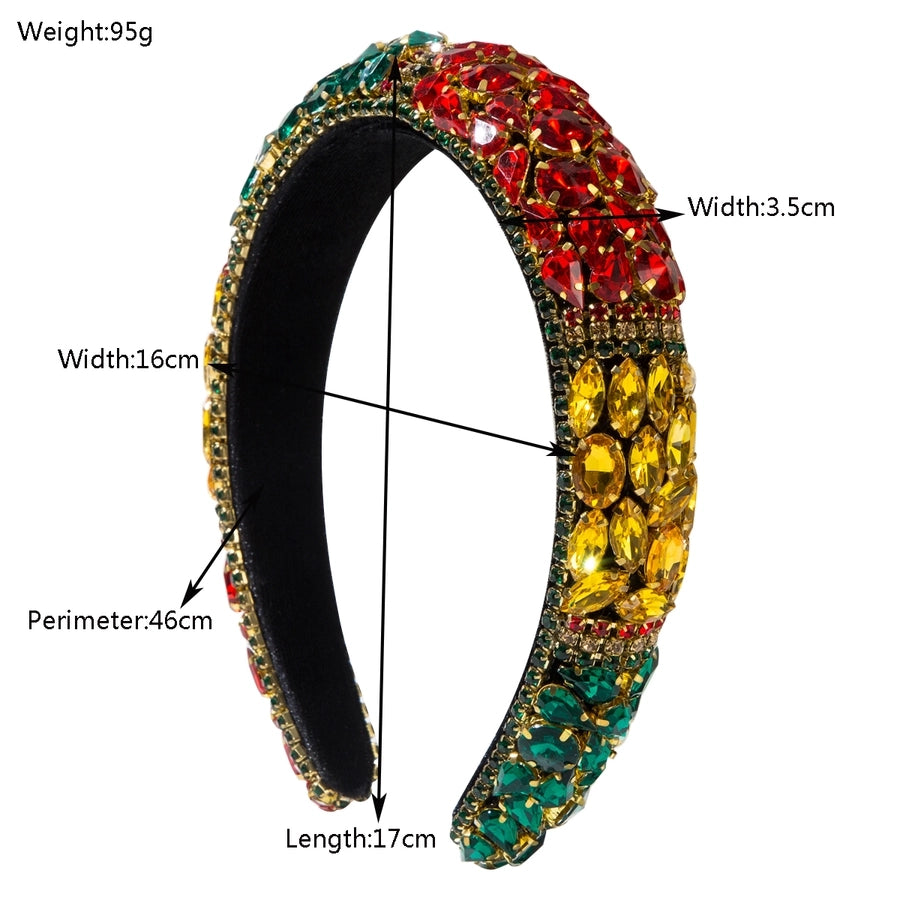 New Fashion  Style Baroque Sponge Headband Female Heavy Industry Full Diamond Color Matching Shiny Light Luxury Ball Party Hair Accessories