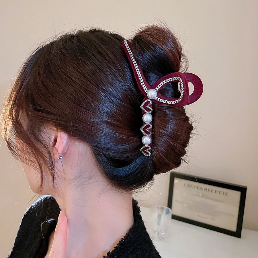 elegant geometric alloy inlay artificial pearls hair claws 1 piece