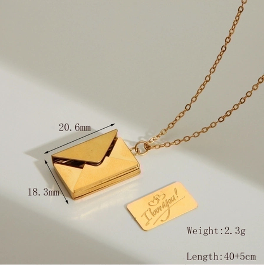 Jewelry IG Style Simple Style Commute I Love you envelope 304 Stainless Steel 18K Gold Plated Pendant Necklace