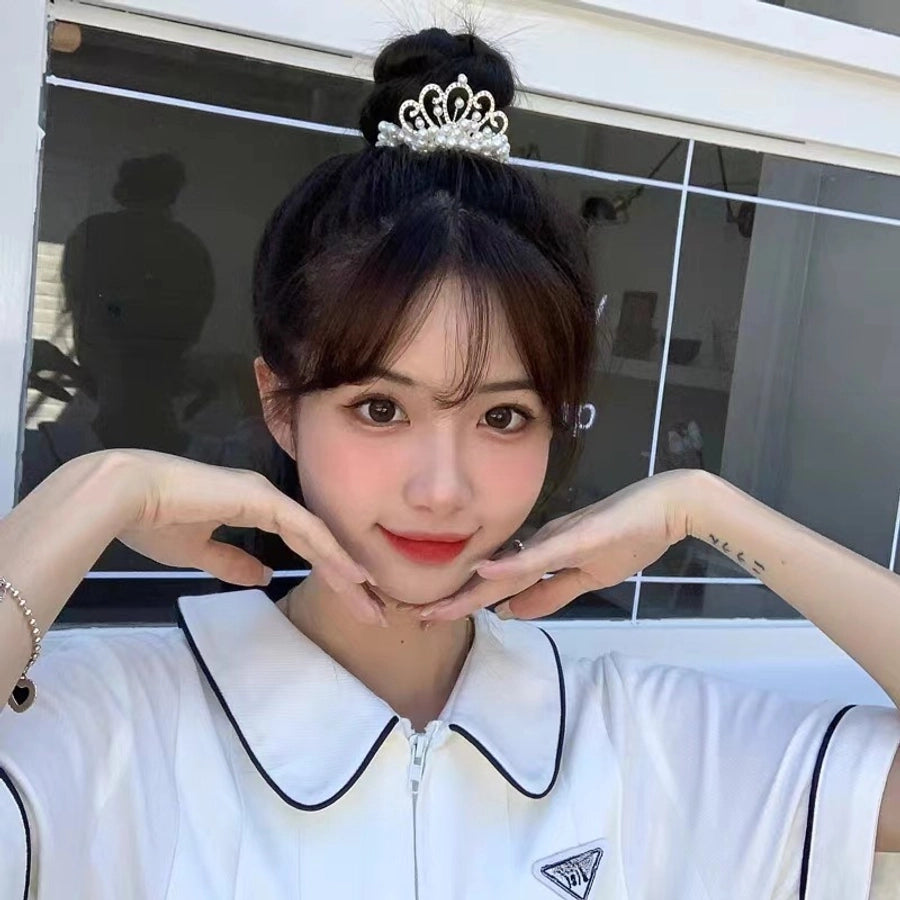 Children's Princess Crown Hair Accessories Pearl Ball Hair Loop Hair Rope Little Girl Hair  Pearl Crown