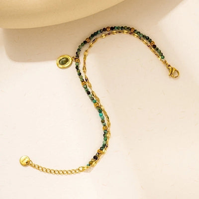 Bohemian Simple Style Commute Geometric 304 Stainless Steel 18K Gold Plated Natural Stone Zircon Bracelets In Bulk