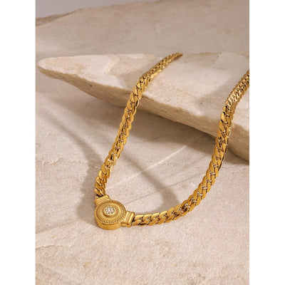 18K Gold Stainless Steel White Diamond Diamond Rib Heart Pendant Chain Necklace