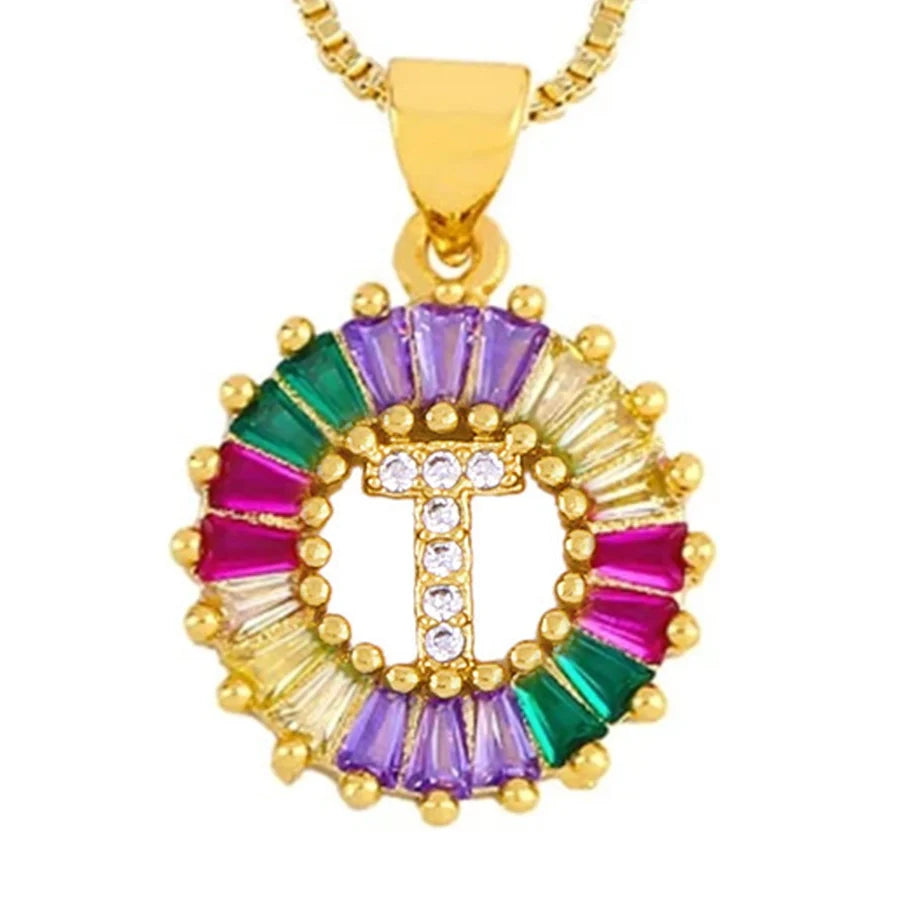 Copper 18K Gold Plated Plating Inlay Letter Zircon Pendant Necklace