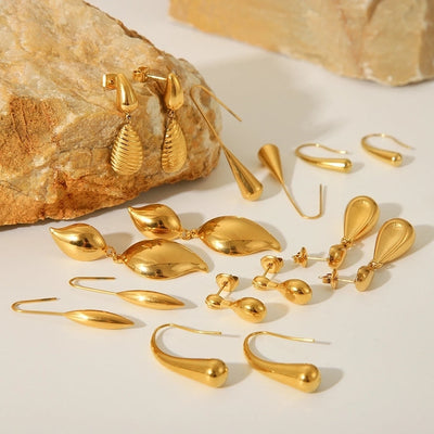 1 Pair IG Style Geometric Water Droplets Solid Color Plating 304 Stainless Steel 18K Gold Plated Drop Earrings
