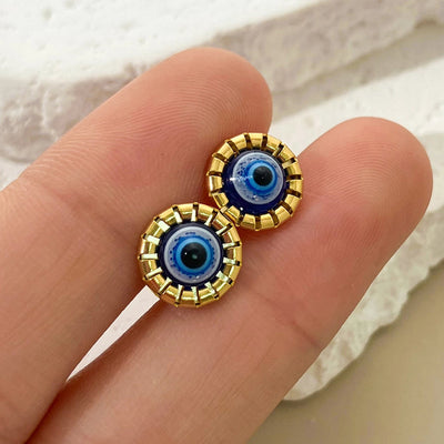 Jewelry Elegant Baroque Style Devil's Eye Square Rhombus 304 Stainless Steel Zircon 14K Gold Plated Enamel Inlay Jewelry Set