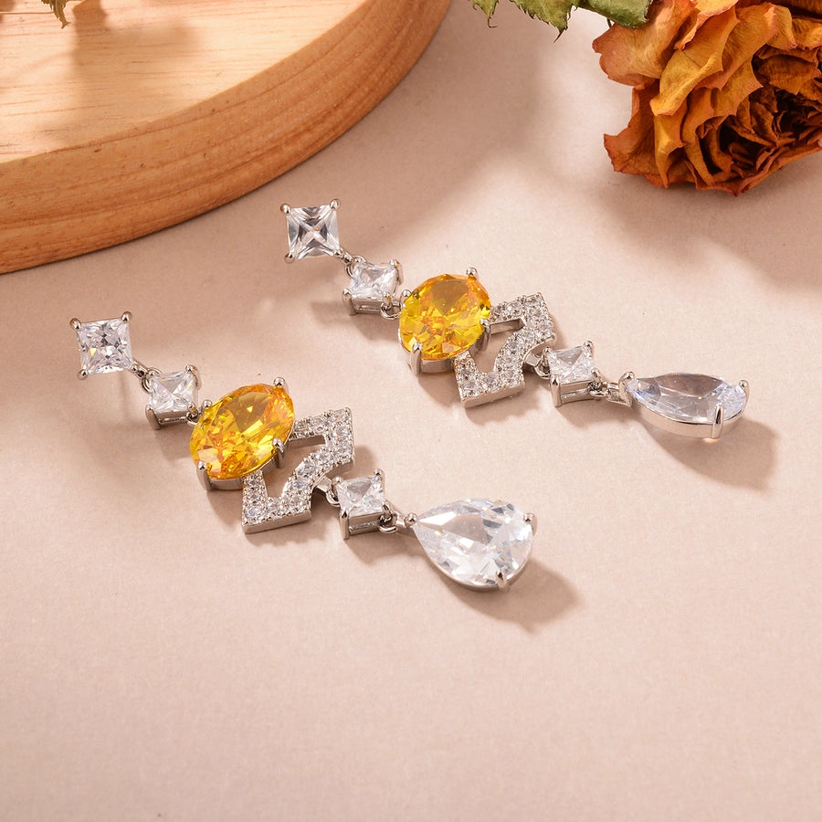 1 Pair Elegant Classic Style Streetwear Water Droplets Copper Zircon Palladium White K Drop Earrings