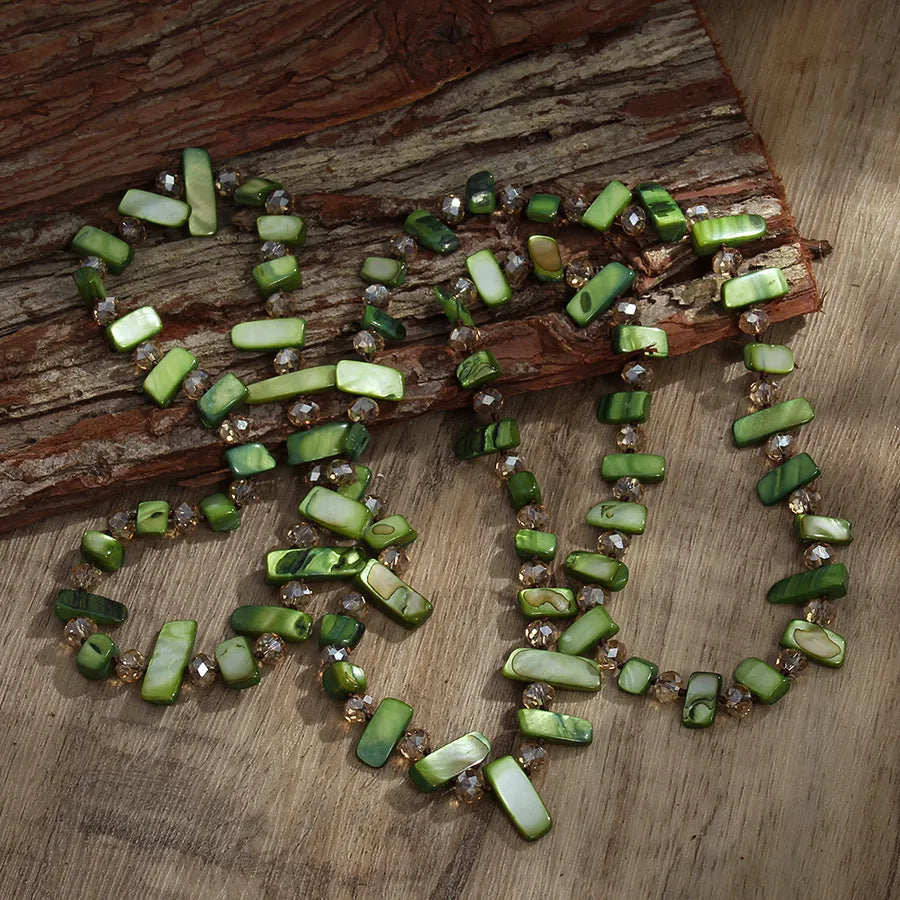 Bohemian Geometric Glass Shell Beaded Chain Necklace In Bulk