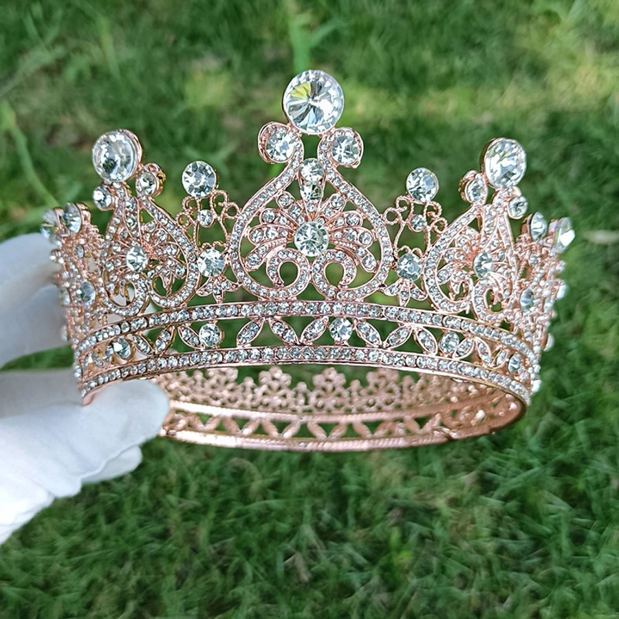 Bridal Jewelry Crown Alloy Rhinestone Wedding Headwear Baroque Hairband Round Crown  Supply