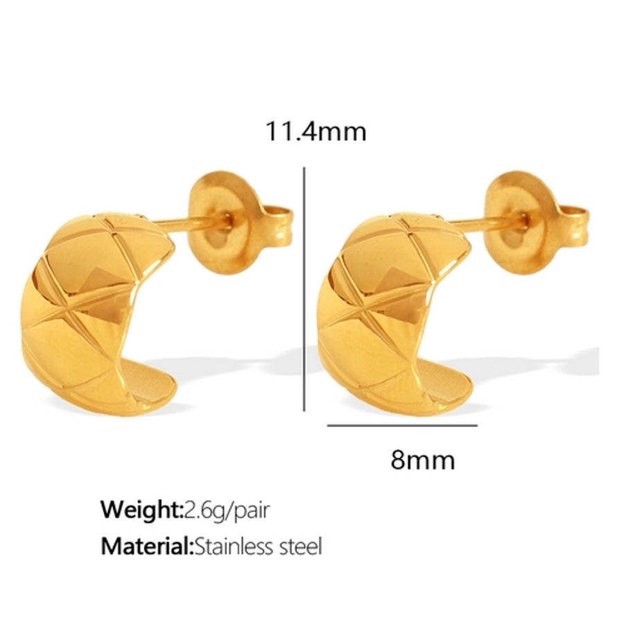 1 Pair IG Style Elegant Commute C Shape Argyle Polishing Plating 304 Stainless Steel 18K Gold Plated Ear Studs