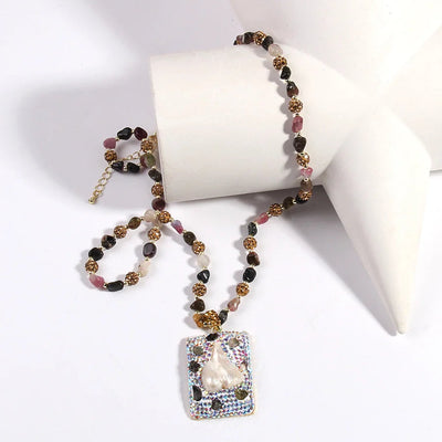 Vintage Style Classic Style Geometric natural stone Beaded Chain Pendant Necklace In Bulk