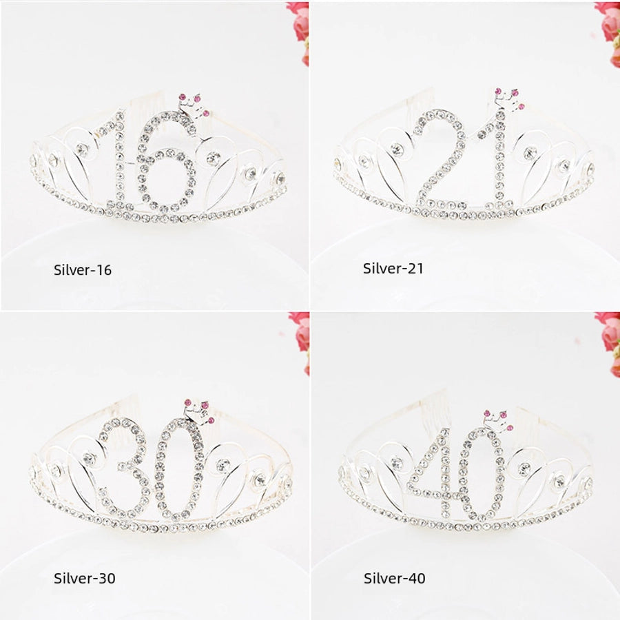 New Birthday Crown  60 Digital Birthday Headband Bridal Banquet Rhinestone Hair Accessories Alloy Headband Women