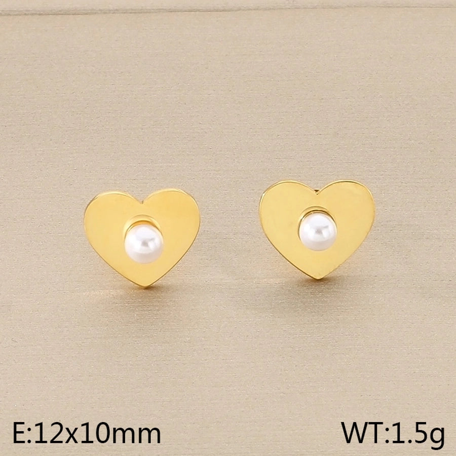 1 Pair Vintage Style Square Heart Shape Hollow Out Inlay 304 Stainless Steel Pearl Zircon 18K Gold Plated Earrings