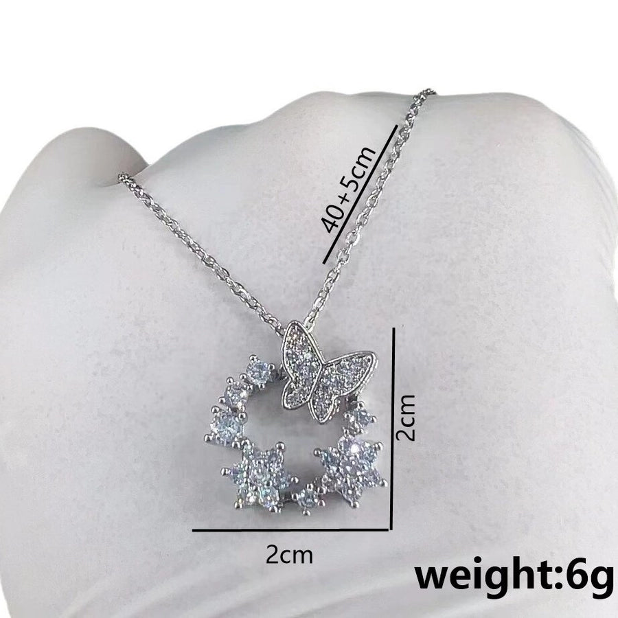 Jewelry Cute Queen Bridal Butterfly 316 Stainless Steel  Copper Zircon 18K Gold Plated Appliques Pendant Necklace