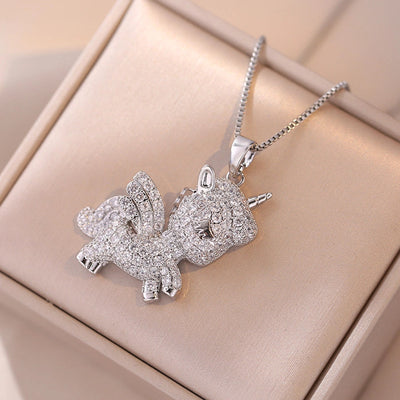 Jewelry Simple Style Classic Style Solid Color Titanium Steel Rhinestones Inlay Pendant Necklace