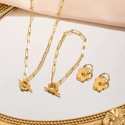 Jewelry Princess Sweet Pastoral Flower 304 Stainless Steel 18K Gold Plated Jewelry Set