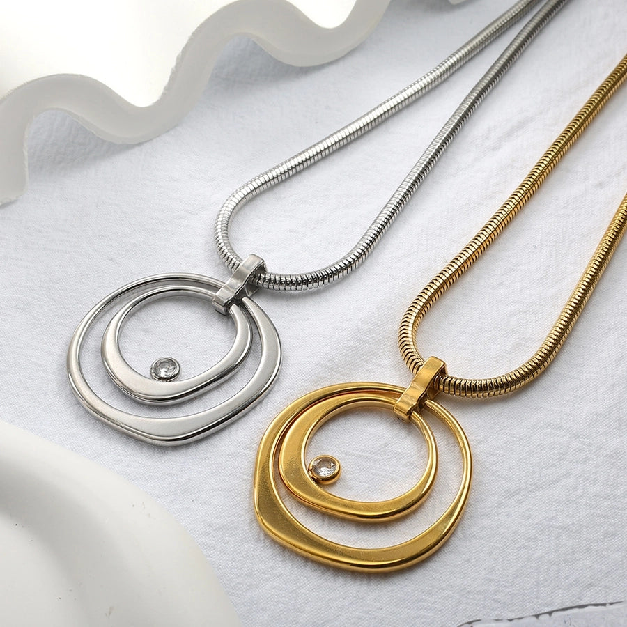 Jewelry Elegant Simple Style Round 304 Stainless Steel Plating Earrings Necklace