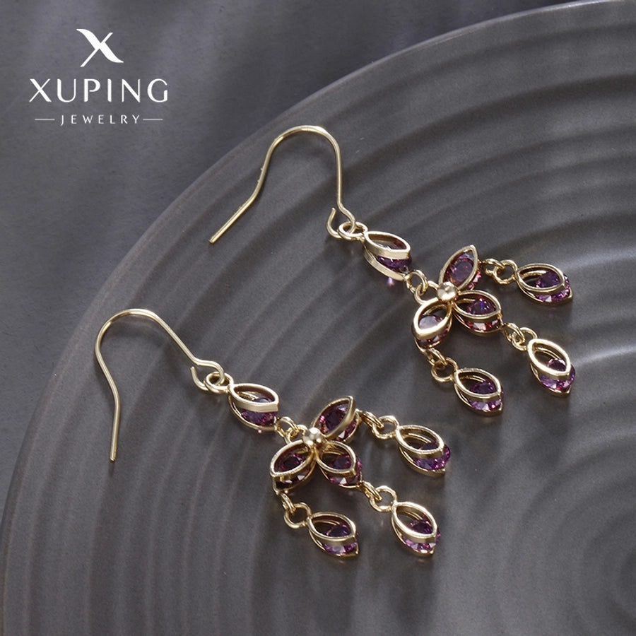 1 Pair Lady Sweet Geometric Tassel Plating Copper Artificial Gemstones 18K Gold Plated Drop Earrings