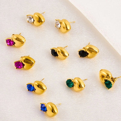 1 Pair IG Style Heart Shape 304 Stainless Steel Rhinestones 18K Gold Plated Earrings