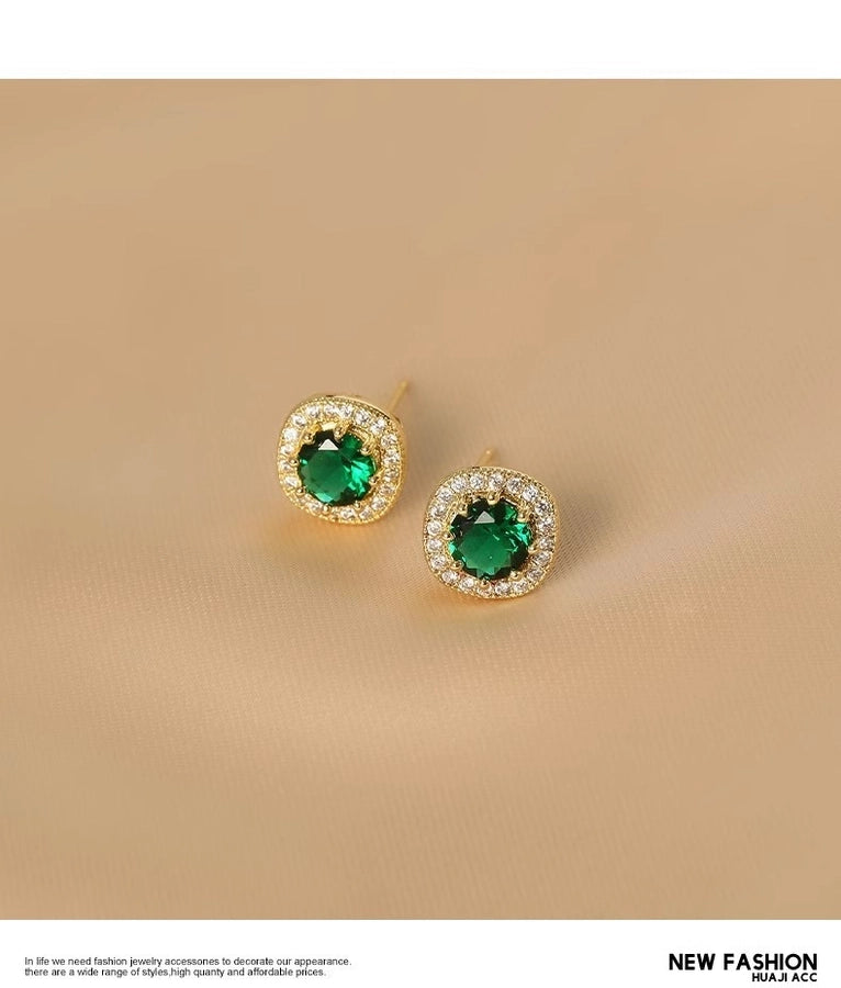 Ju Jingyi  Emerald Ear Stud Women's Advanced Design Sense Ear Clip Earrings  Sterling Silver Ear Accessories Anti-allergic Moisture