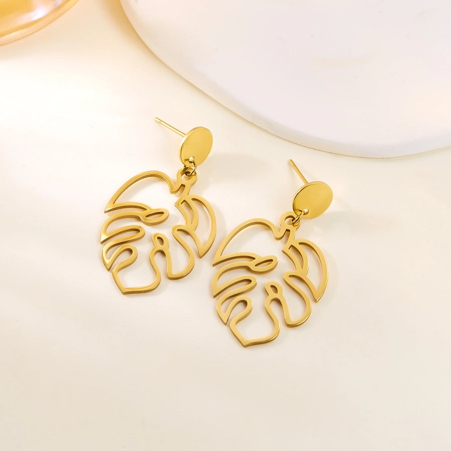 1 Pair Elegant Tropical Leaves Flower Shell 201 Stainless Steel Drop Earrings