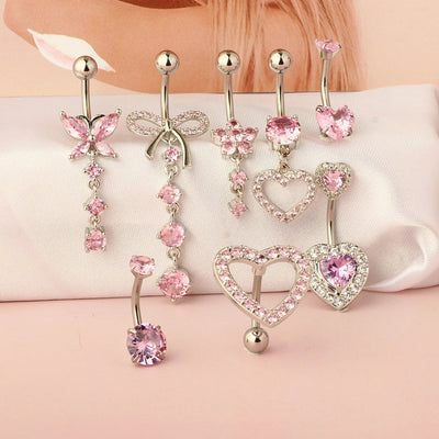 1 Piece Belly Rings Simple Style Heart Shape 316 Stainless Steel  Inlay Zircon