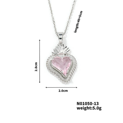 304 Stainless Steel Copper K Gold Plated Rhodium Plated Three-dimensional Inlay Heart Shape Strawberry Glass Pendant Necklace