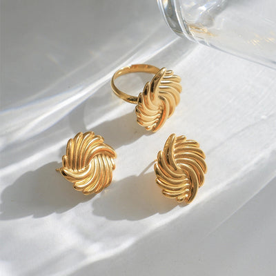 Jewelry IG Style Commute Cool Style Round Spiral 304 Stainless Steel 14K Gold Plated Rings Earrings