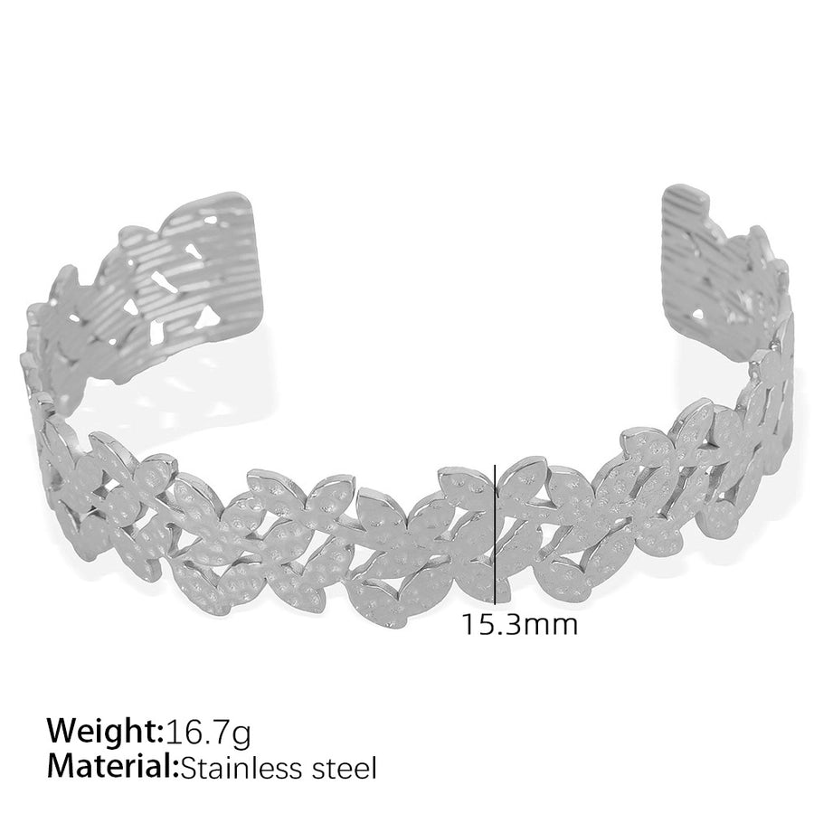 Simple Style Leaves Solid Color Flower Titanium Steel 18K Gold Plated Bangle In Bulk