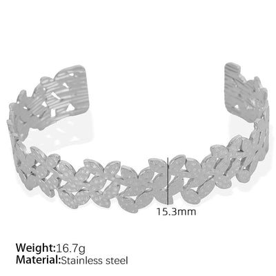 Simple Style Leaves Solid Color Flower Titanium Steel 18K Gold Plated Bangle In Bulk