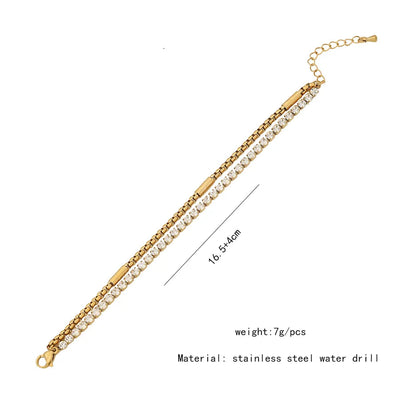 Wholesale Jewelry Solid Color Commute Geometric Stainless Steel Rhinestones 18K Gold Plated Layered Plating Inlay Bracelets