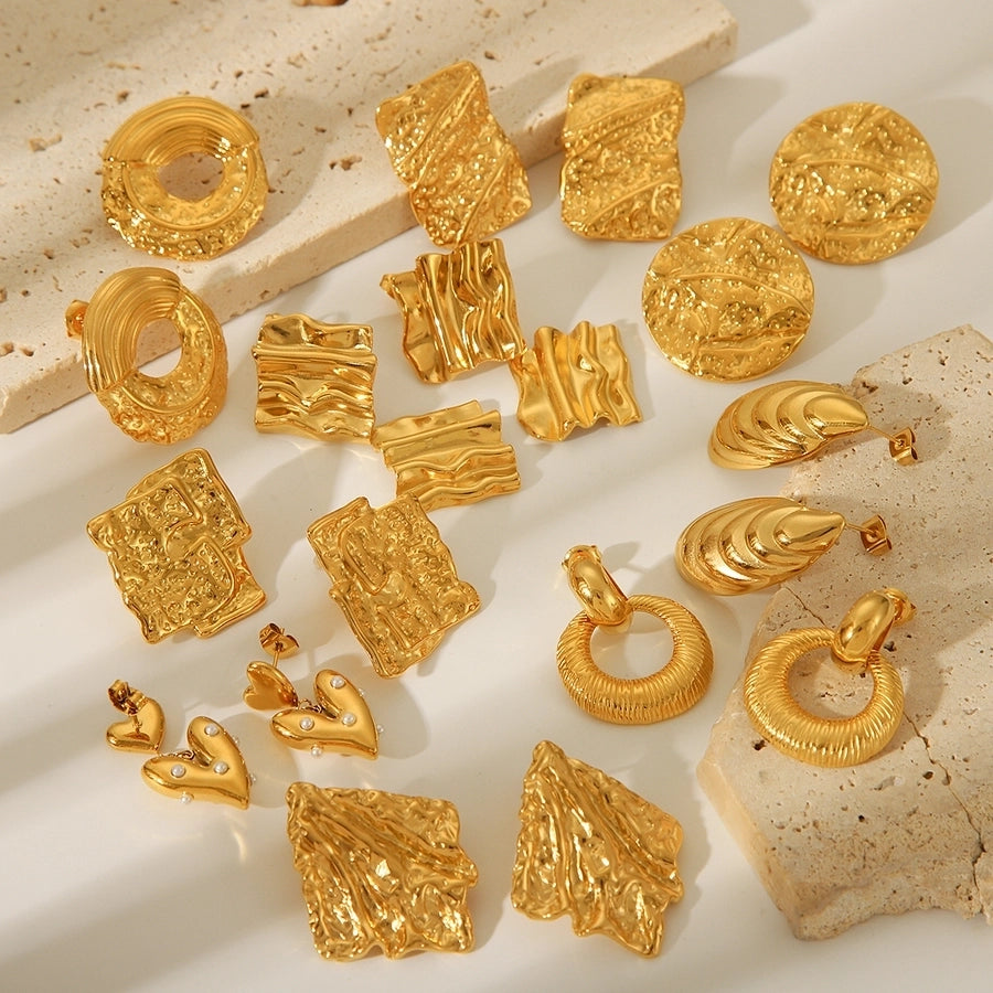 1 Pair IG Style Geometric Solid Color Plating 304 Stainless Steel 18K Gold Plated Drop Earrings Ear Studs