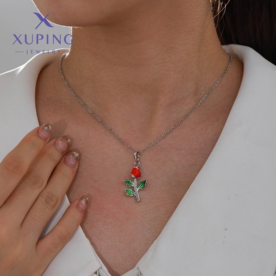 Copper 18K Gold Plated Platinum Plated Enamel Flower Pendant Necklace