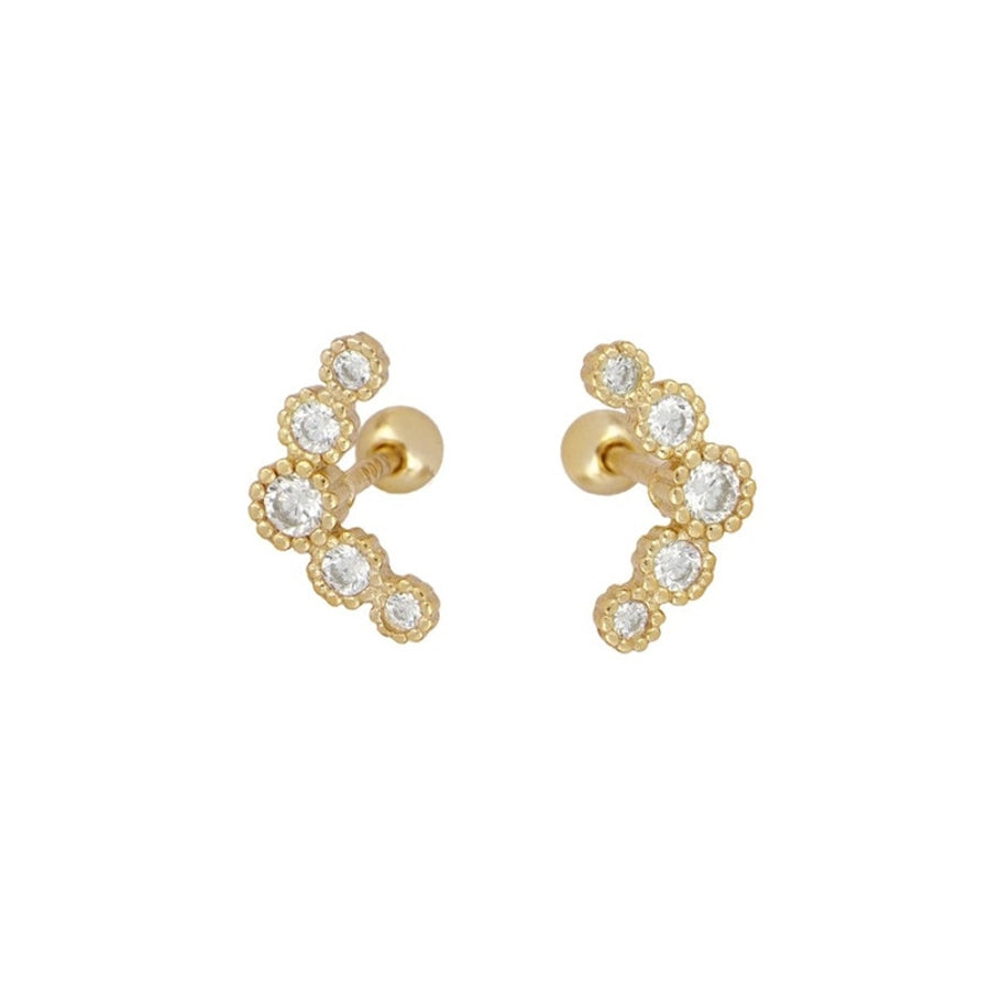 1 Pair Elegant Lady Geometric Copper Zircon 24K Gold Plated Ear Studs