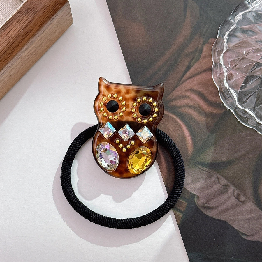 Women's Cute Owl Acetic acid sheets Inlay Rhinestones Rubber Band