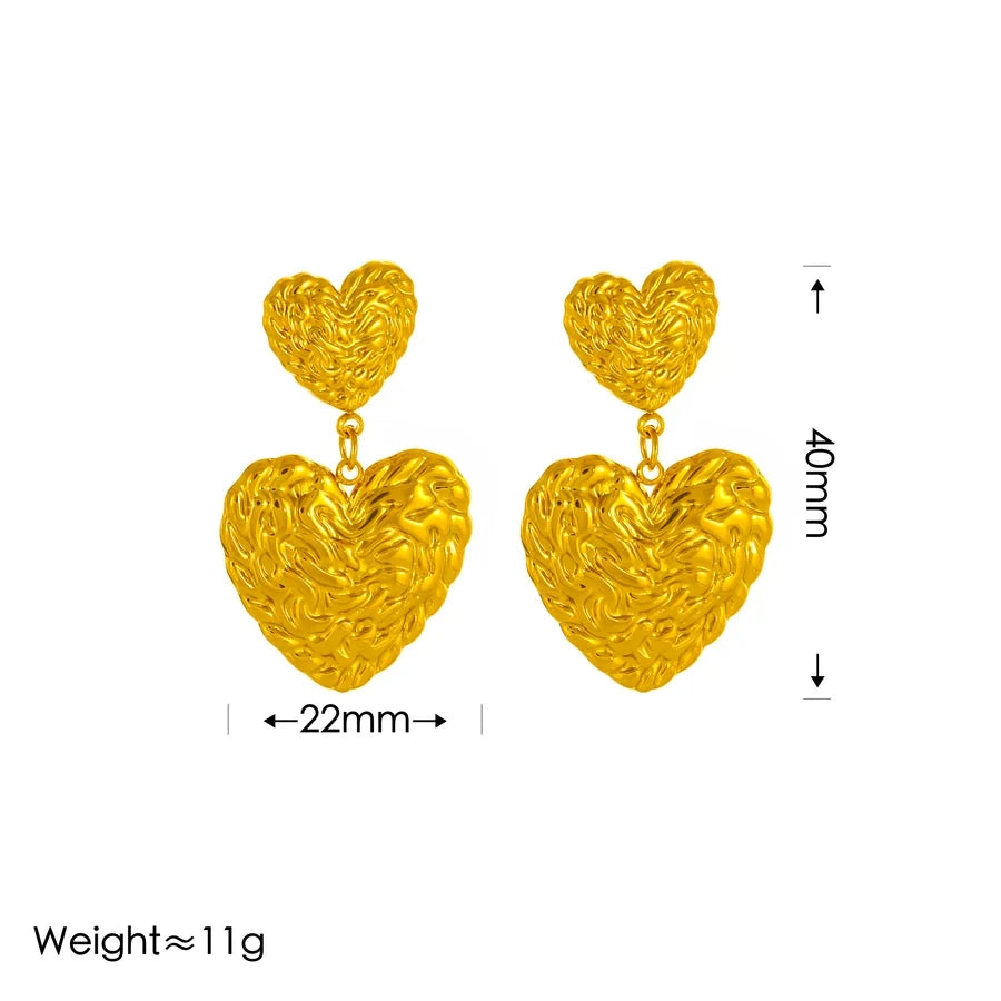 Jewelry Vintage Style Simple Style Heart Shape 304 Stainless Steel 18K Gold Plated Earrings Necklace