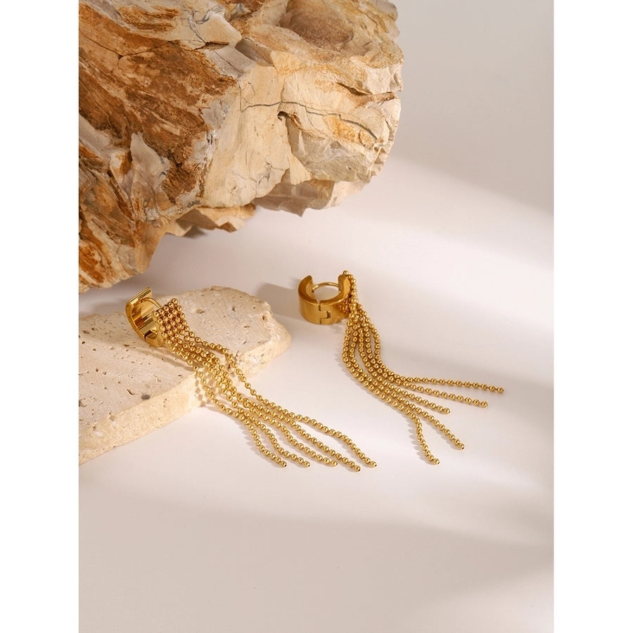 18K Gold Stainless Steel Bead Chain Tassel Earrings Earrings with Left and Right Sides