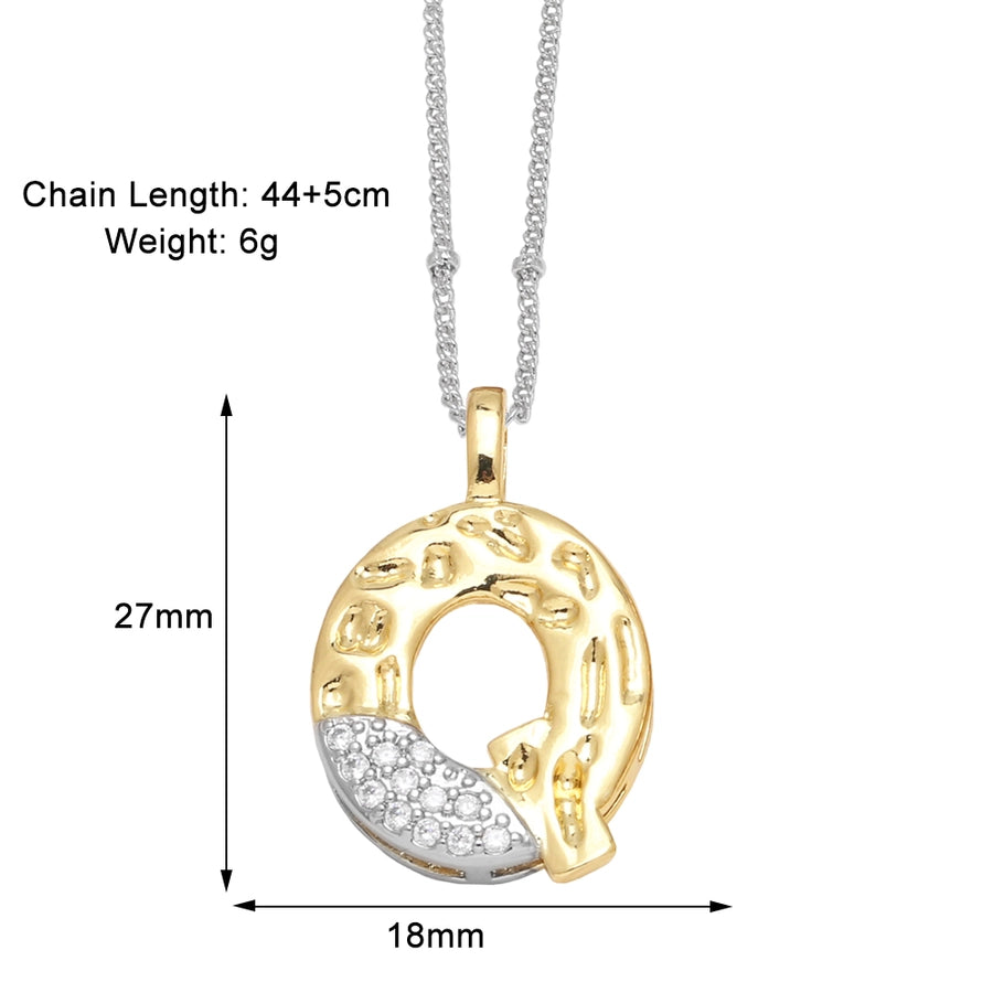 Jewelry Modern Style Simple Style letter 201 Stainless Steel Copper Zircon 18K Gold Plated Mixed Metal Inlay Pendant Necklace
