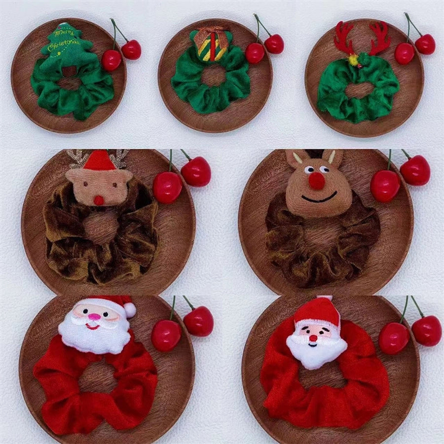 Christmas Cartoon Style Cute Women's Christmas Hat Christmas Tree Santa Claus Flannel Hair Tie